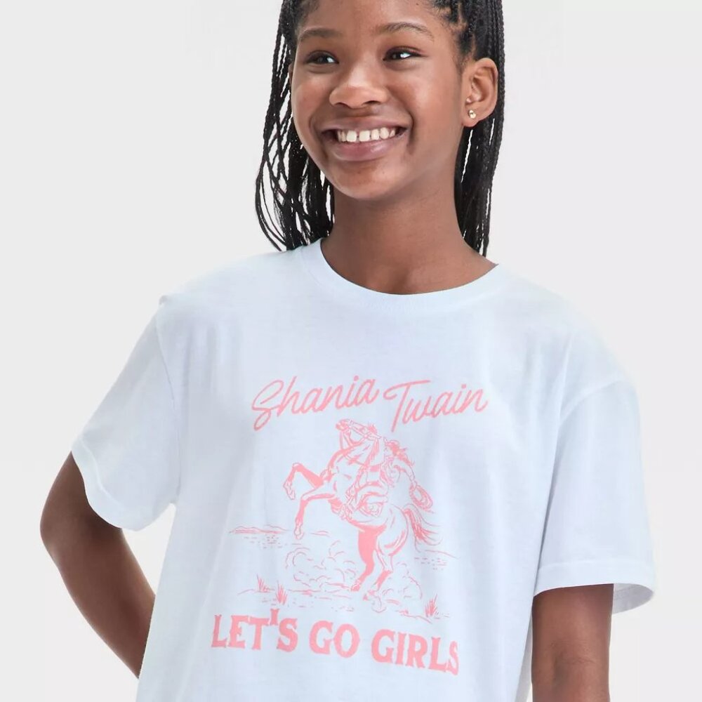 NEW Girls' Shania Twain 'Let's Go Girls' Oversized Graphic T-Shirt - White Small